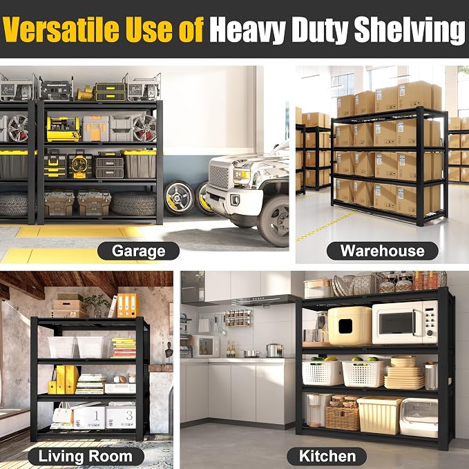PrimeZone 40" W Heavy Duty Garage Shelving 2200 LBS 4 Tier Storage Shelves - Image 4