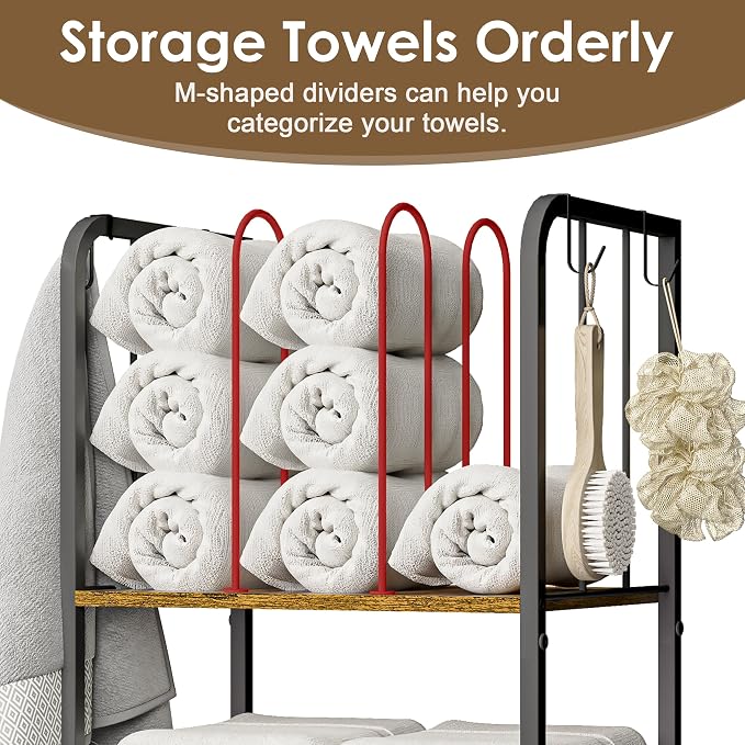 3-Tier Freestanding Cabinet Towel Rack Metal Stand | M-shaped detachable - Image 2