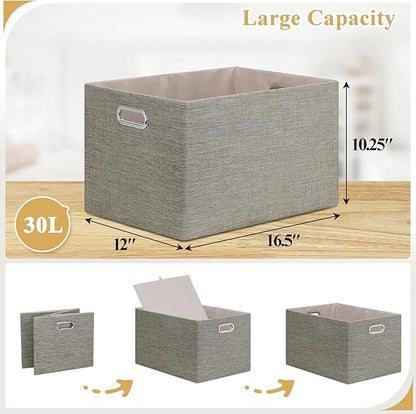 Posprica Closet Storage Bins, 4 Pack Large Closet Shelf Organizers, Linen - Image 3