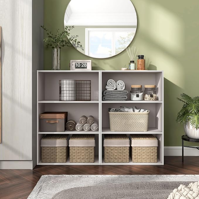 Homes: Inside + Out Apexa 3-Tier Cube Storage Organizer Shelves, Stackable Wood - Image 2