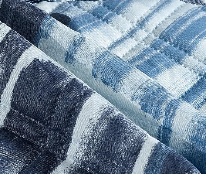 Brilliant Sunshine Blue Grey Stripes Patchwork Couch Armrest 5 Pockets Organizer - Image 6