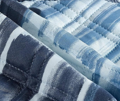 Brilliant Sunshine Blue Grey Stripes Patchwork Couch Armrest 5 Pockets Organizer - Image 6