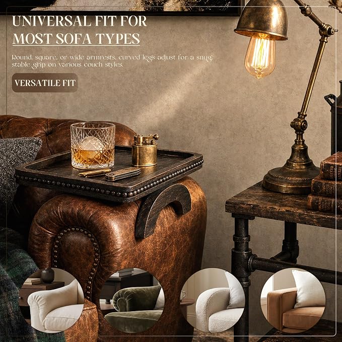 Pine Wood Sofa Arm Tray with Beaded Edge - Image 5
