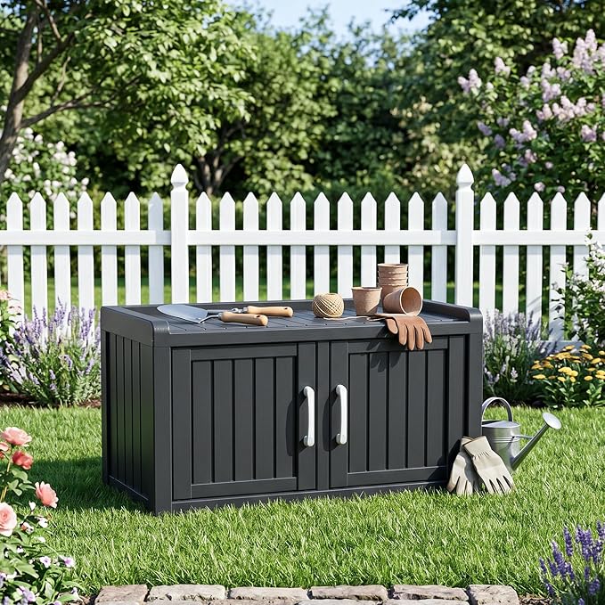ROJIK Shoe Bench Waterproof UV-Resistant, 2-Tier Storage Cabinet - Image 7