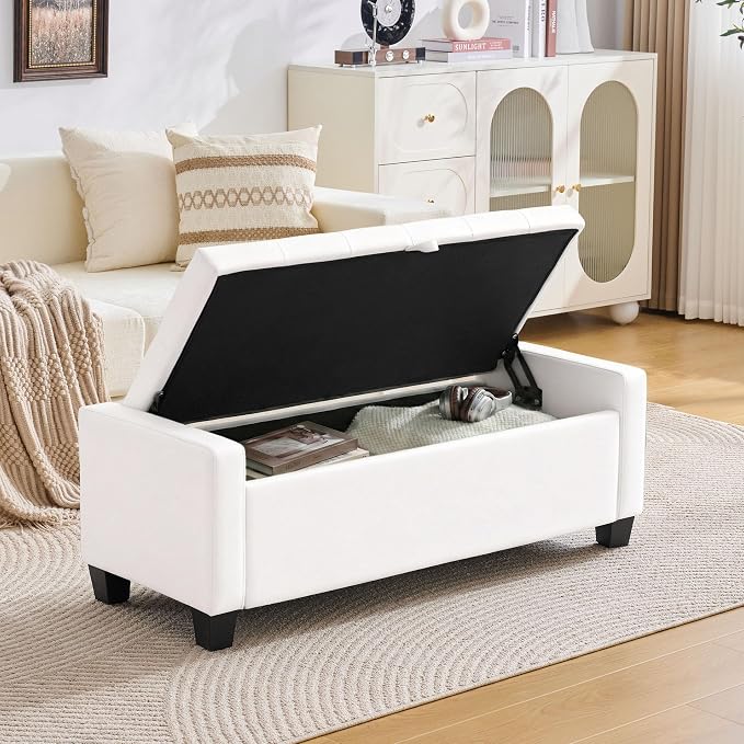 Huatean Home 43" Ottoman with Storage, Upholstered Entryway Bench with Seating - Image 3