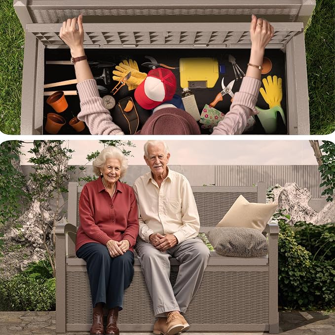 EasyUp 80 Gallon Outdoor Storage Bench Lockable Deck Box Outdoor Storage Box - Image 7