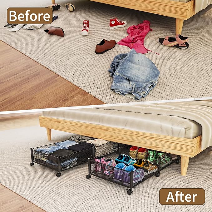 47.2'' Long Under Bed Storage on Wheels, 57.6L Large Capacity Rolling Under the - Image 5