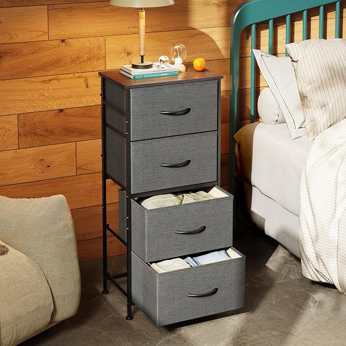 WLIVE Small Dresser Nightstand for Bedroom, 4 Drawers, Dark Grey | 4 vertical - Image 4