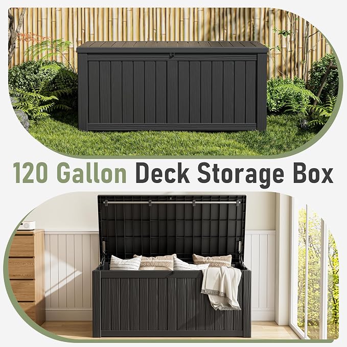 Outdoor Storage Box, 120 Gallon Deck Box, Resin Waterproof Outside Storage Bench - Image 8