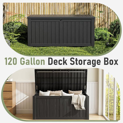 120 Gallon Outdoor Storage Box, Resin Deck Boxes Outdoor Waterproof - Image 3