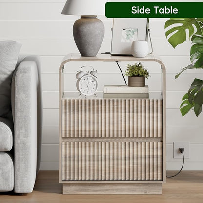 Grey Nightstands Set of 2 with Charging Station, Mid Century Modern End Tables - Image 5