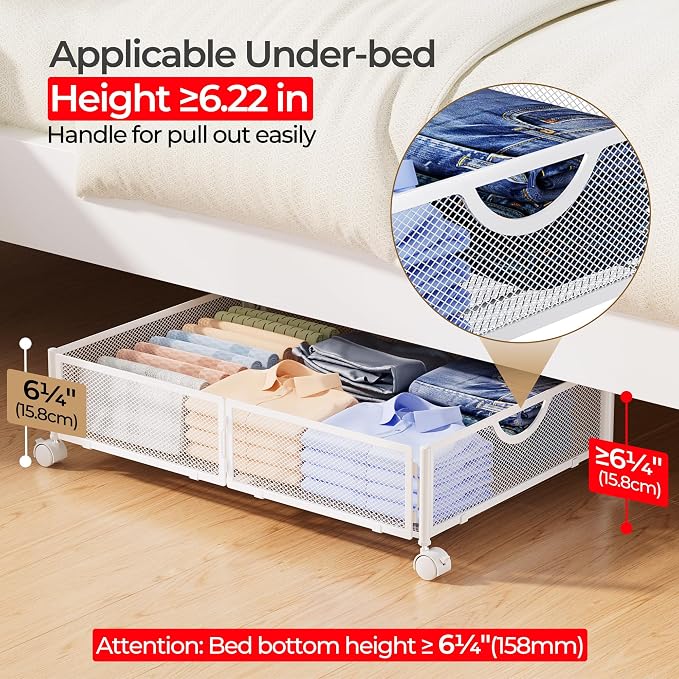 Yecaye Under Bed Storage with Wheels, 2 Pack Under Bed Shoe Storage Organizer - Image 4
