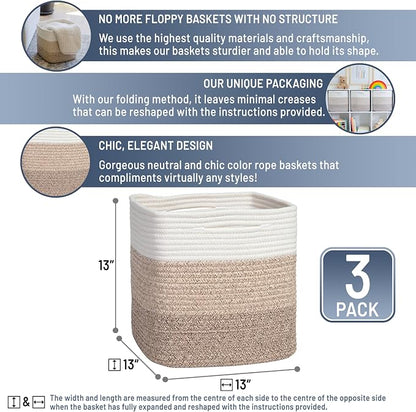 NaturalCozy 13 Inch Cube Storage Bins Cotton Rope Woven Baskets - Image 2