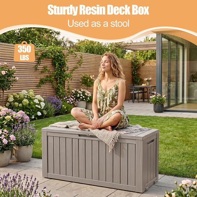 Outdoor Storage Box, 100 Gallon Resin Deck Box, Indoor Outdoor Waterproof - Image 4