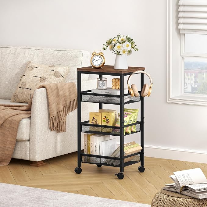 Hoctieon Rolling Storage Cart, 4-Tier Wide Panel Kitchen Storage Cart, Utility - Image 2
