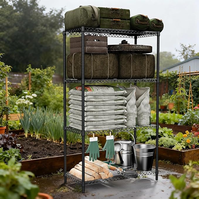 Standing Shelf Units Wire Rust-Proof Outdoor Storage Shelving 4-Tier Utility - Image 2