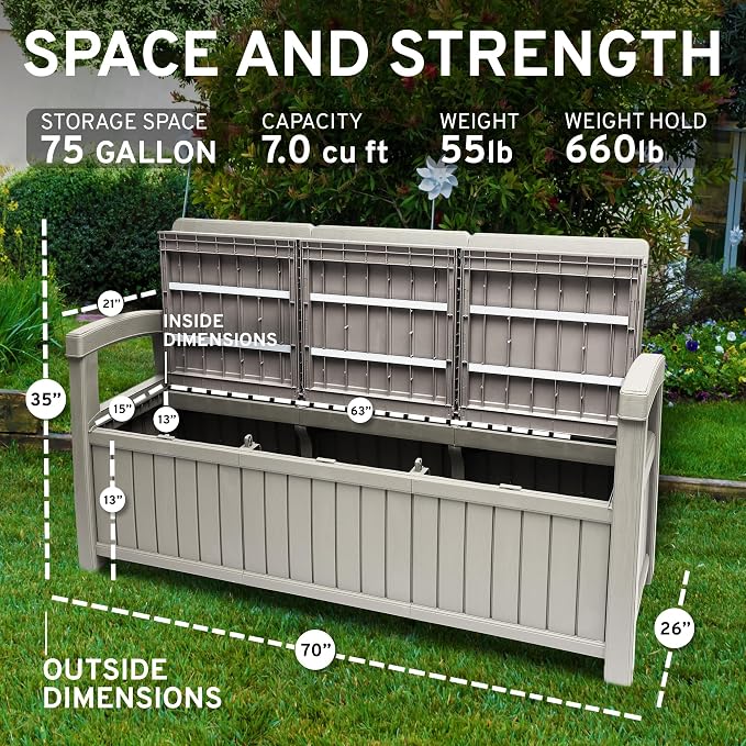EconoHome 3 Seat Outdoor Storage Bench - Image 2