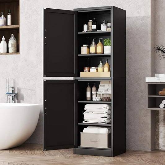 Tall Metal Narrow Bathroom Storage Locker Cabinet 67" H, Tall Black Pantry by BAOLIWO