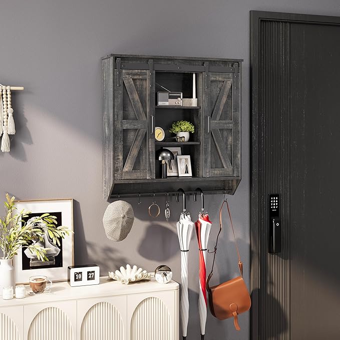 Trironsun Farmhouse Medicine Cabinet 2 Sliding Barn Doors 3 Tier Rustic Wood - Image 5