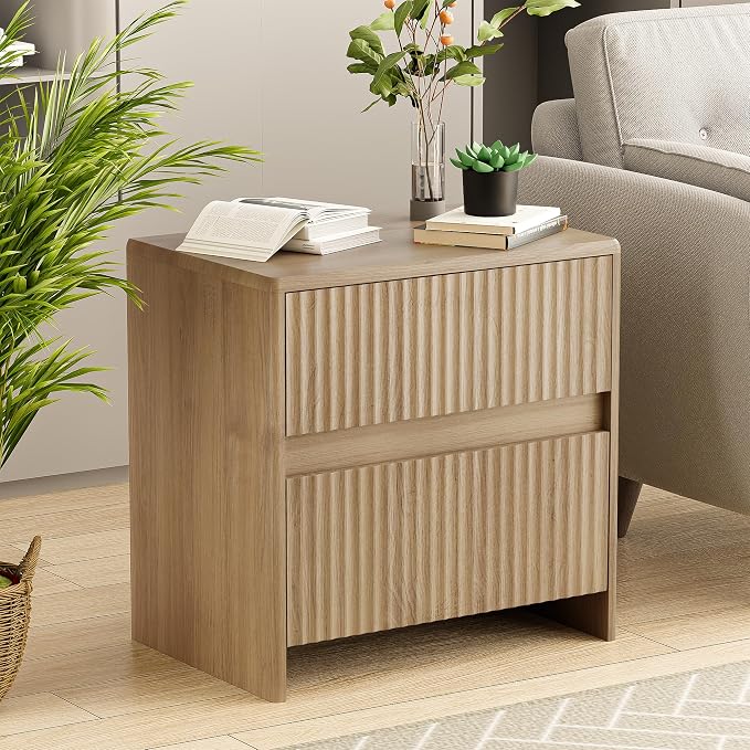 Fluted Nightstand, Oak Modern Night Stand - Image 6