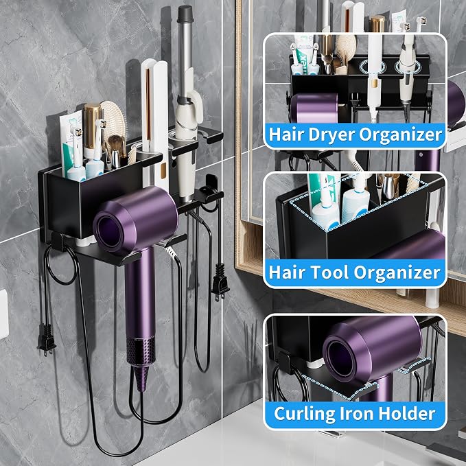 Hair Dryer Holder Wall Mounted, Metal Hair Tools Organizer, Hair Dryer Holder - Image 4