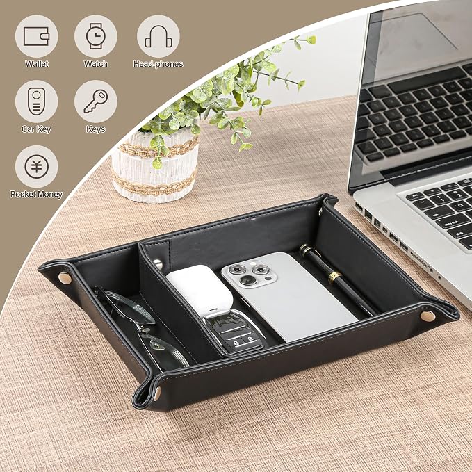 Deluxe Leather Tray Desktop Storage Organizer Watch Remote Control Jewelry Cell - Image 5