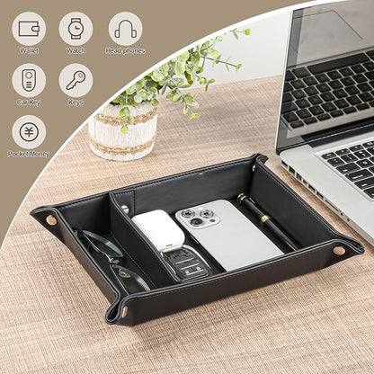 Deluxe Leather Tray Desktop Storage Organizer Watch Remote Control Jewelry Cell - Image 5
