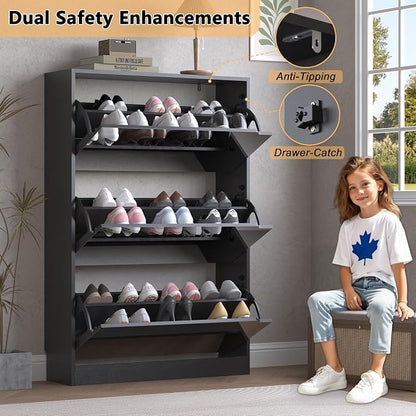 BORNOON Shoe Cabinet with 3-Flip Mirror Drawers, Freestanding Shoe Rack - Image 6