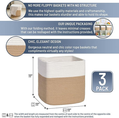 NaturalCozy Storage Cubes 11 Inch Cotton Rope Woven Baskets - Image 2