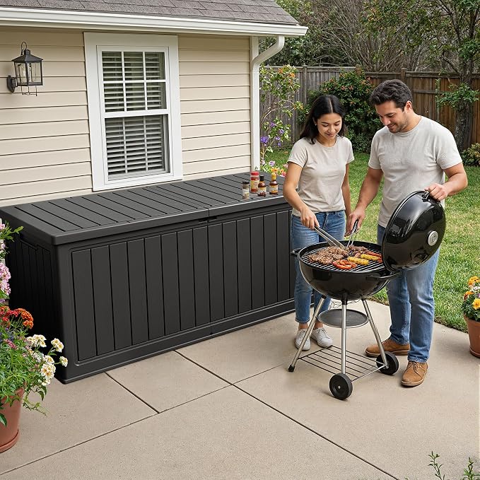 270 Gallon HDPE Deck Box Outdoor Indoor Waterproof Storage Box - Image 2