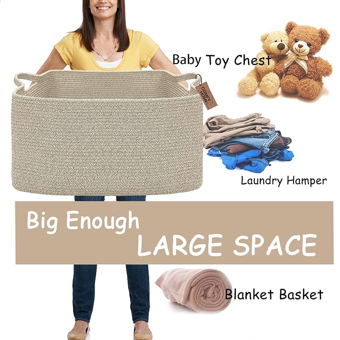 COMFY-HOMI Large Rectangular Blanket Basket, Woven Cotton Rope Baskets - Image 5