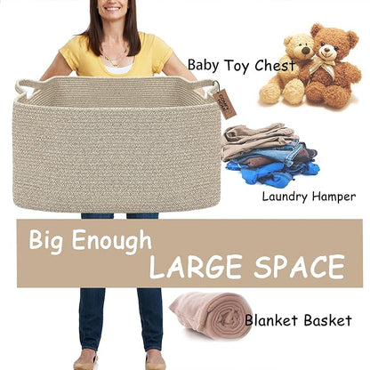 COMFY-HOMI Large Rectangular Blanket Basket, Woven Cotton Rope Baskets - Image 5