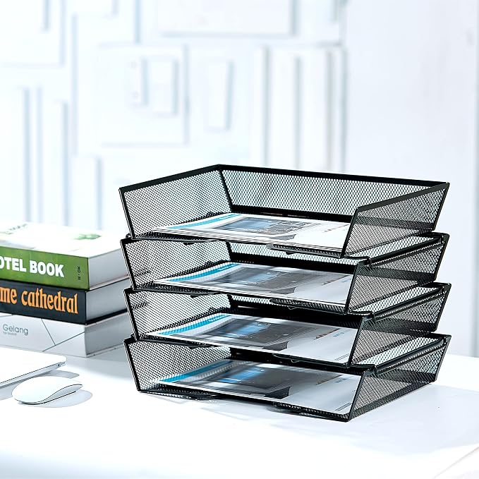 SETTFRFE 4 Tier Metal Mesh Desk Organizer-Stackable Letter Trays - Image 8