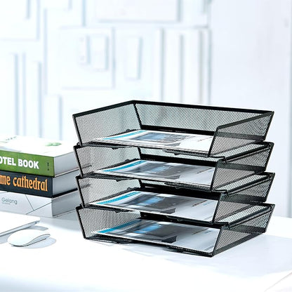 SETTFRFE 4 Tier Metal Mesh Desk Organizer-Stackable Letter Trays - Image 8