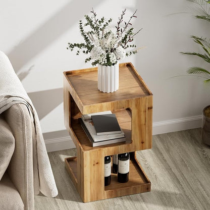 COZAYH Farmhouse Geometric Wood End Table, Distressed Accent Side Table - Image 5