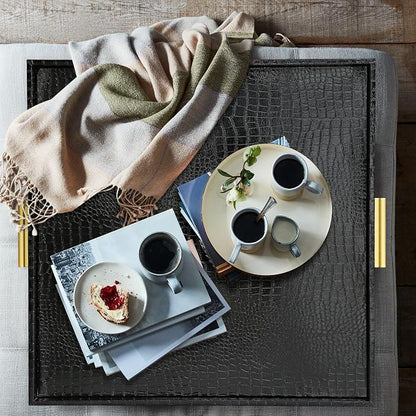 HofferRuffer Extra Large Square Serving Tray, Elegant Faux Leather Ottoman Tray - Image 8