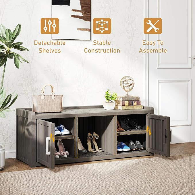 2-Tier Storage Bench, Waterproof UV-Resistant Outdoor Shoe Storage Cabinet - Image 5