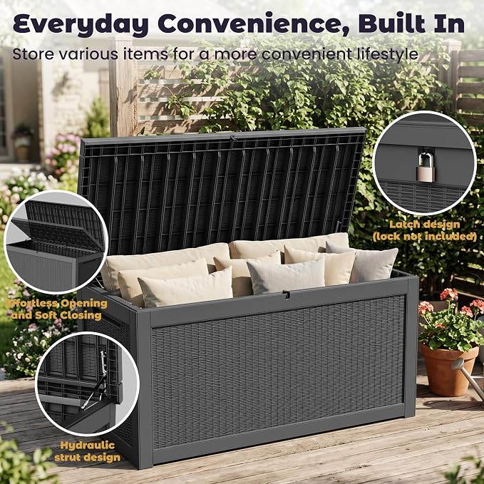 PatioZen 330 Gallon Outdoor Storage Box, Heavy Duty Resin Large Deck Box - Image 7
