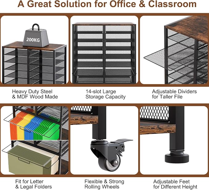 EasyPAG Rolling File Cart with 14 Slot Mail Organizer, Under Desk Storage with - Image 4