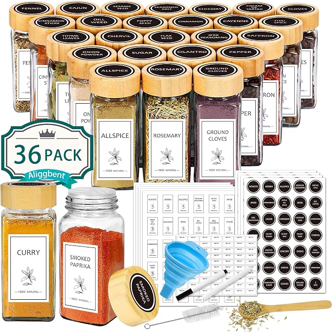 Aliggbent Spice Jars with Lable, Spice Containers Bottles, Glass Seasoning Jars by AliggbentGoodChoice