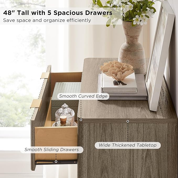 T4TREAM Fluted 5 Drawers Dresser, Curved Profile Design, Wood Drawer Organizer - Image 4