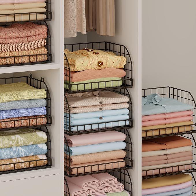 Extended Paragraph Stackable Storage Bins Closet Organizer，4-Pack Wire Baskets - Image 3