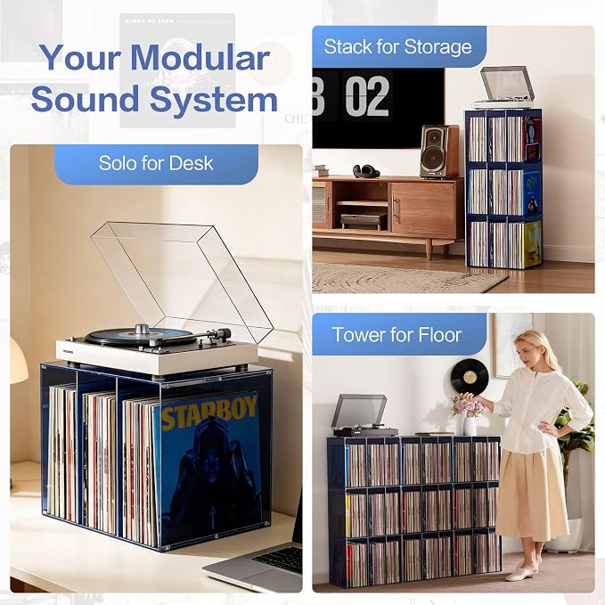 Bikoney Vinyl Record Storage, Stackable Cube Acrylic Vinyl Record Holder - Image 2
