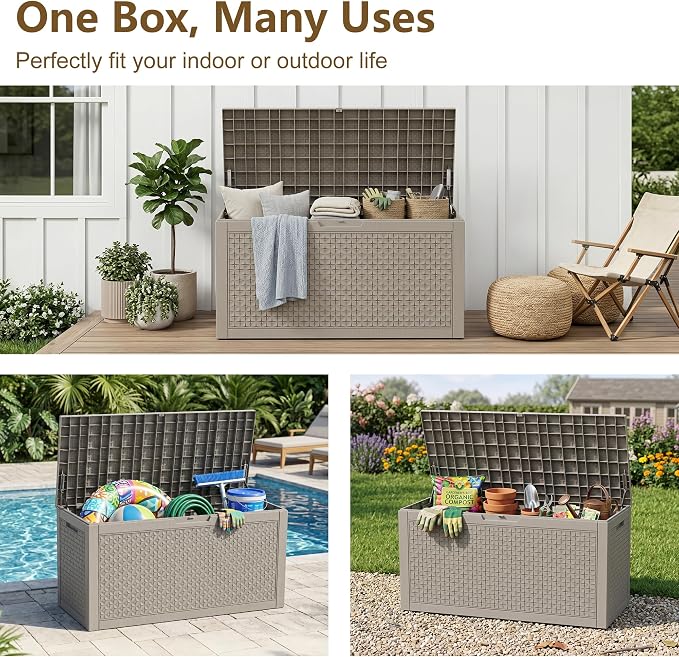 140 Gallon Outdoor Storage Box, Large Resin Deck Box, Waterproof Lockable - Image 2
