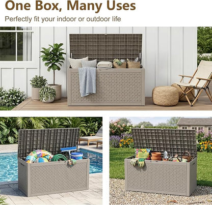 140 Gallon Outdoor Storage Box, Large Resin Deck Box, Waterproof Lockable - Image 2