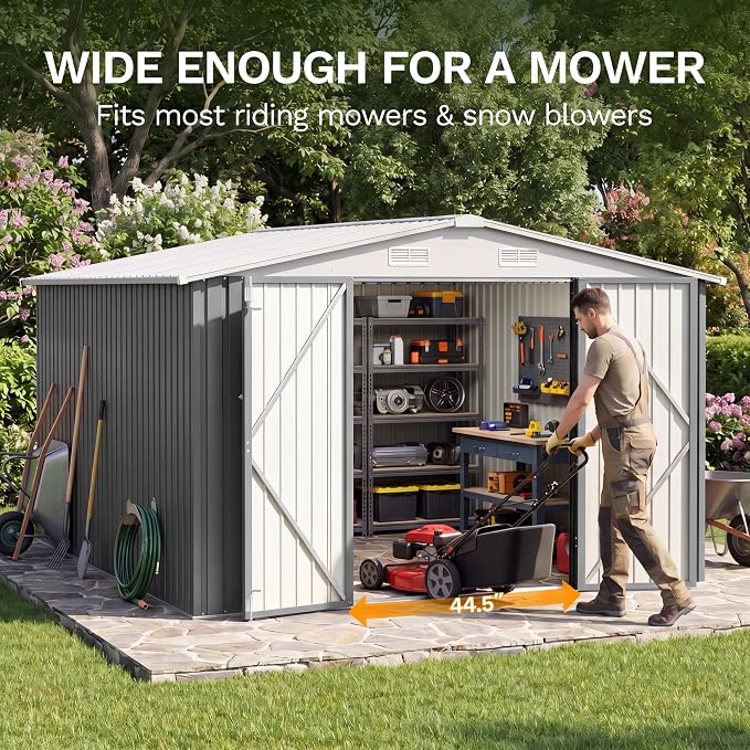 JUMMICO 10x12 FT Outdoor Storage Shed, Heavy Duty Metal Shed - Image 4