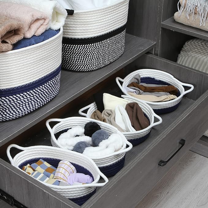 Sea Team 2-Pack Cotton Rope Baskets, Fabric Tray, Oval Open Dish - Image 3