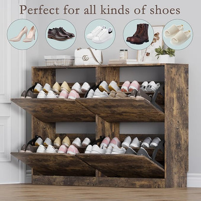 BORNOON Shoe Cabinet with 4 Flip Drawers, Narrow Hidden Shoe Storage Cabinet - Image 4