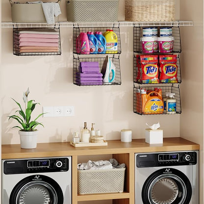 Sonyabecca 3-Pack Hanging Laundry Baskets, Foldable Metal Wire Shelves - Image 4