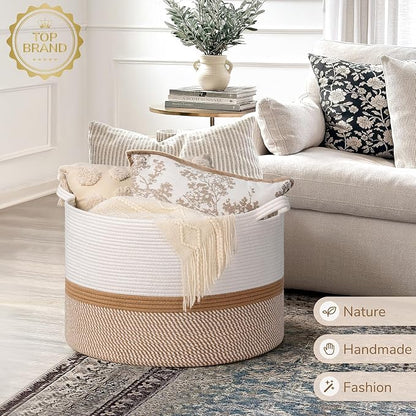 INDRESSME XXXLarge Cotton Rope Basket 21.7" x 21.7" x 13.8" Woven Baby laundry - Image 7